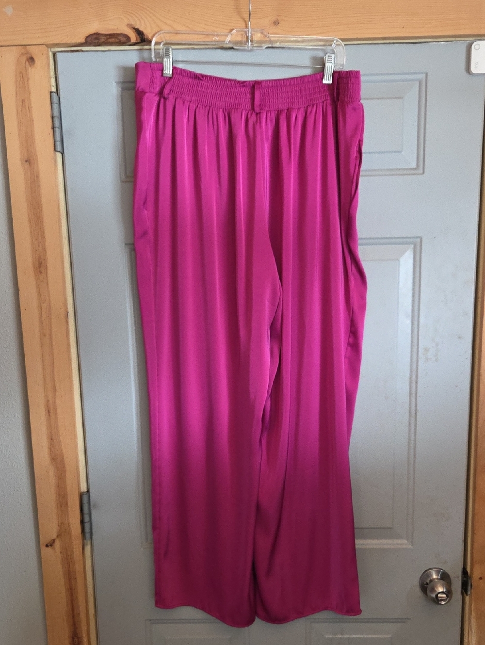 Magenta Satin Wide Leg Pants - Picture 2 of 4